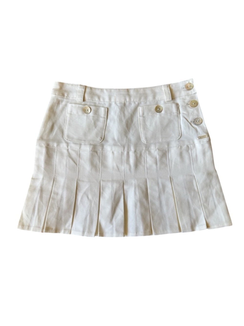 Christian Dior 6A Girls Skirt Kids Youth White Pleated Buttons Pockets Belt Loop